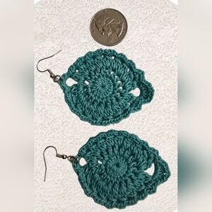 Hand Crafted Teal Crochet Earrings